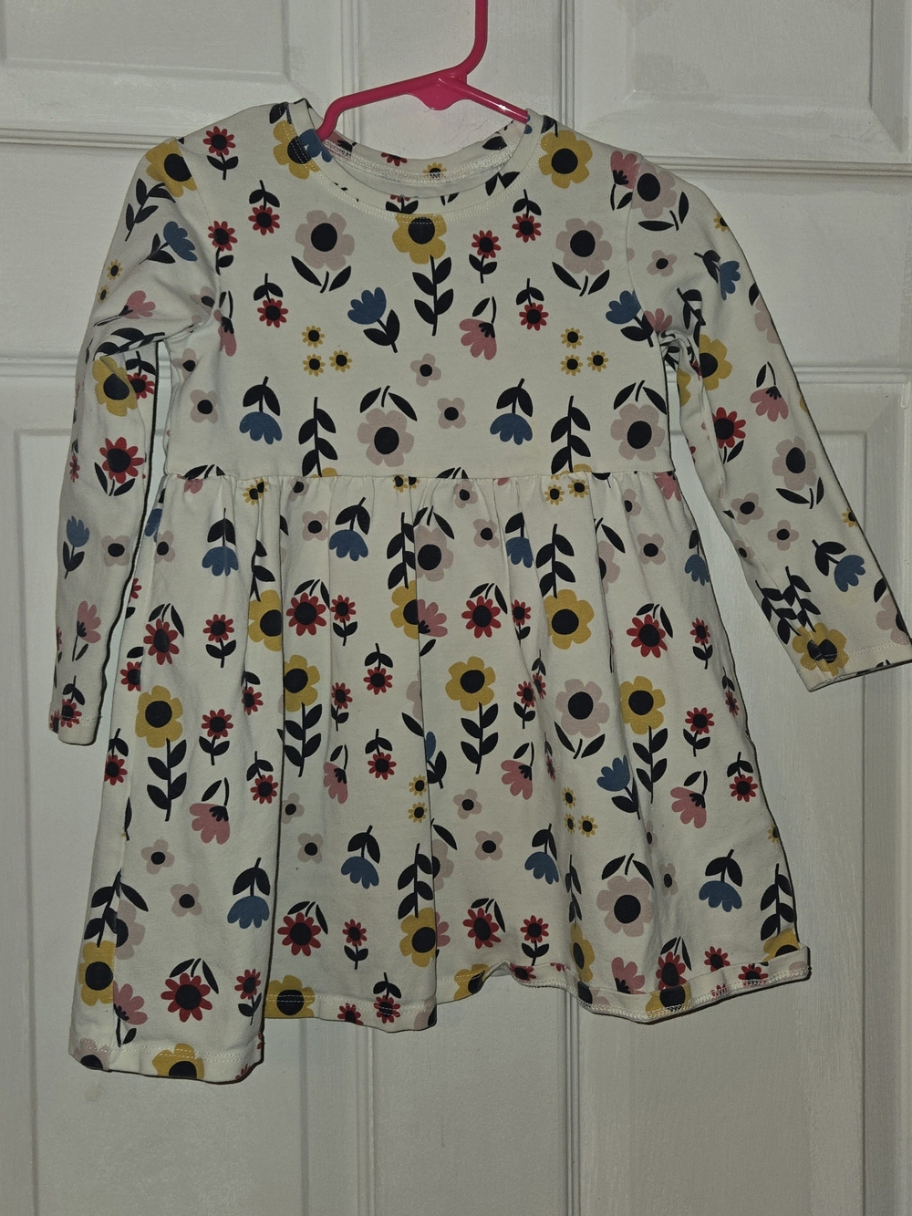 Mighty Goods Girls' Floral Long-Sleeve Dress White with Multicolor Flowers SZ 2T